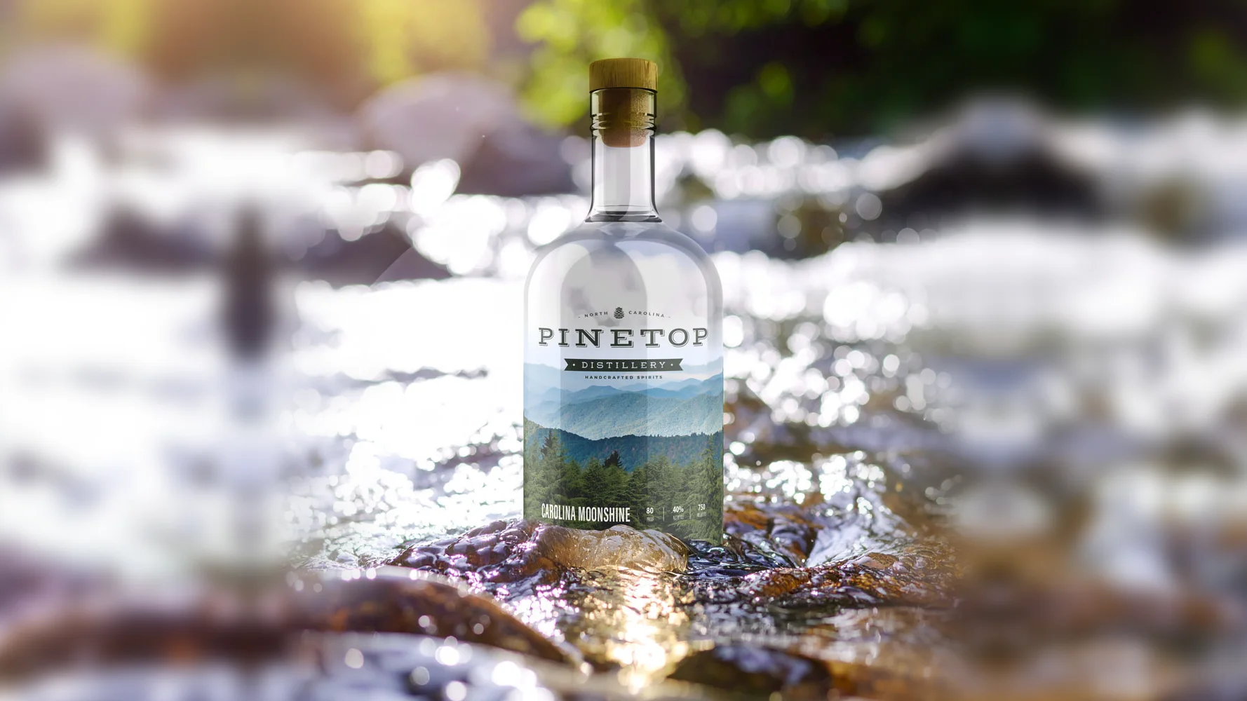 Carolina Moonshine standing in a mountain stream